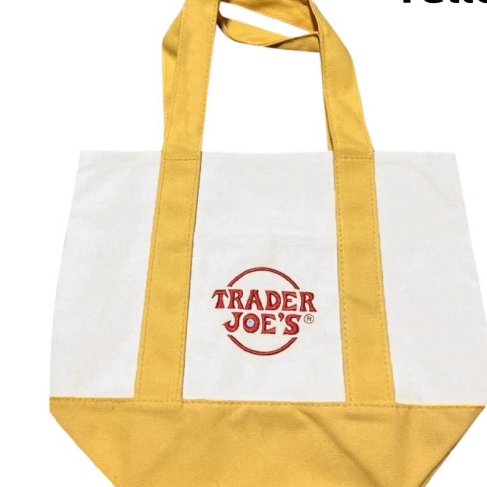 Trader Joe's Yellow and White Canvas Tote Bag